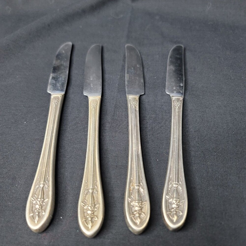 1937 HOLLYWOOD 4 Dinner Knives Luxor Plate Wallace 8.5"